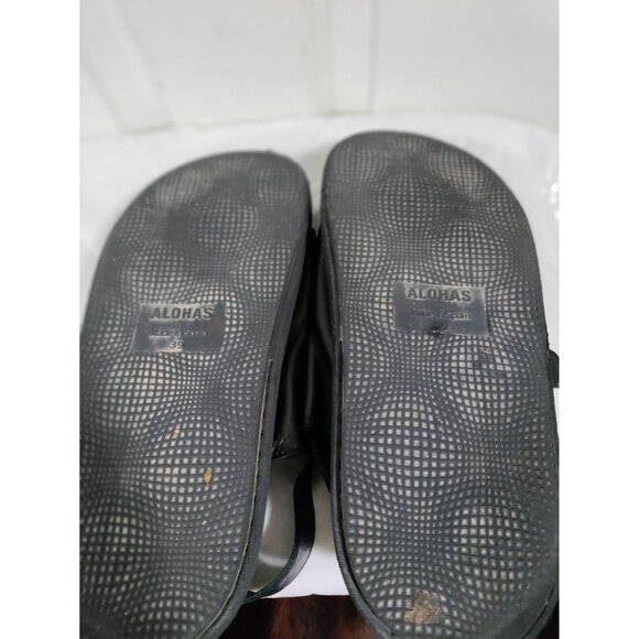 Alohas Black Leather Double Gold Buckle Round Toe Daria Sandals Women's Size 9 - Picture 9 of 14